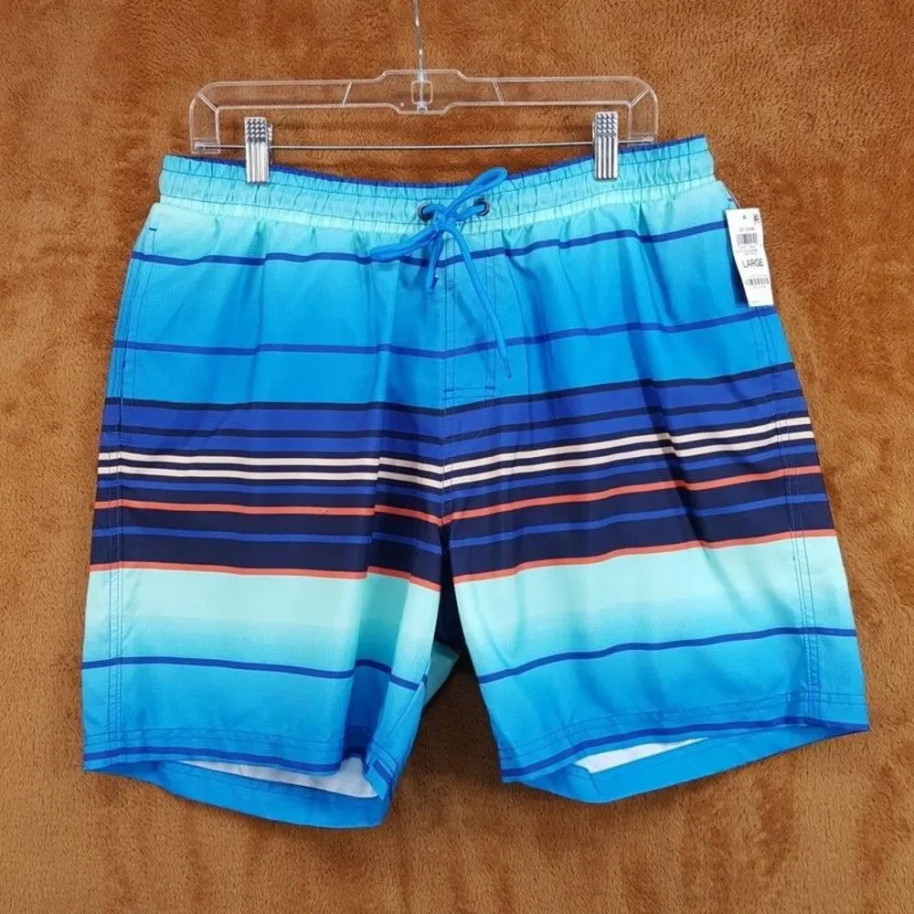 CLUB ROOM Swim Trunks Large Blue Stripe Drawstring Quick Dry Shorts 7